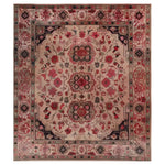 Top view of a Persian Opulence Hand Tufted Wool Rug showcasing intricate floral patterns in shades of red and beige. This elegant area rug is perfect for enhancing your living room with its luxurious design, suitable as a large living room rug.