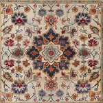 This Persian Palette Hand Tufted Rug is a beautiful square area rug featuring intricate floral patterns, perfect for enhancing living room decor. The vintage rug design showcases traditional Persian motifs in rich, vibrant colors, crafted from high-quality wool, making it an ideal choice for those seeking elegant rugs for their living room.