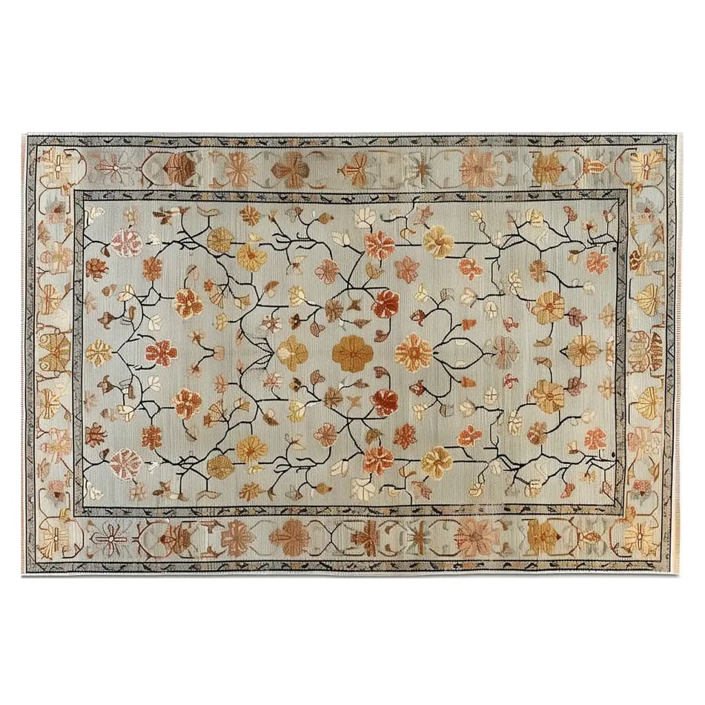 A beautiful Persian Petals Hand Tufted Wool Rug featuring a detailed floral design in soft, earthy tones. This area rug is perfect for enhancing the elegance of any living room. The intricate pattern of this wool rug showcases a blend of traditional and contemporary styles, making it an ideal choice for those looking for sophisticated rugs for living rooms.