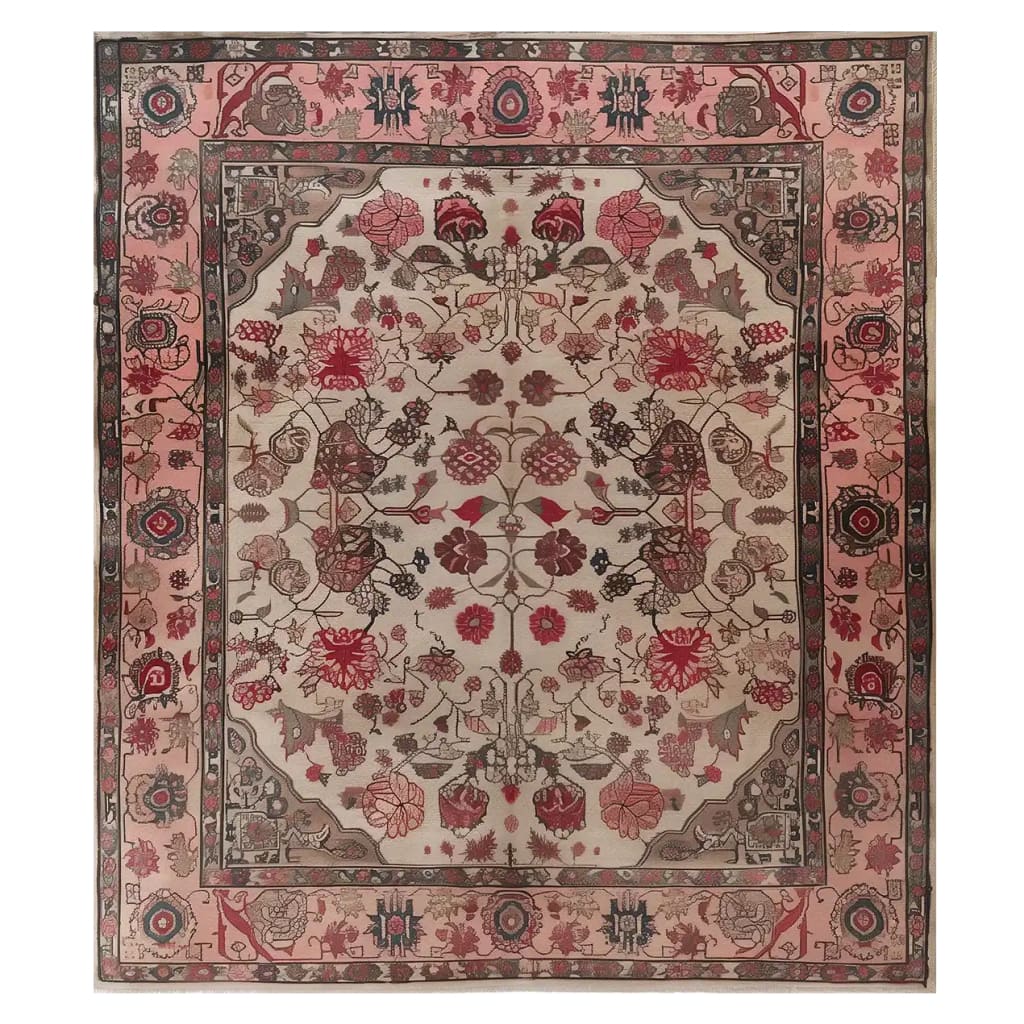 A beautifully intricate Persian Reflection Hand Tufted Wool Rug, showcasing a rich floral and geometric pattern in shades of red and beige, ideal for living room rugs 8x10. This elegant wool rug adds a touch of timeless charm to your space, perfect for those seeking classic Persian rugs for their living room.