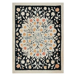 Elegant Petal Cascade hand-tufted wool rug featuring a stunning floral design. Perfect for adding a touch of nature to your living room area. This 8x10 area rug combines dark and light hues, offering a sophisticated look that complements any living room decor.