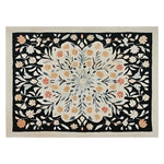 A beautiful Petal Cascade Hand Tufted Wool Rug featuring an intricate floral design. The area rug showcases a blend of soft colors on a dark background, perfect for adding elegance to living room spaces. Ideal for those seeking living room area rugs, this floral rug measures 8x10 and is crafted from high-quality wool, offering both style and comfort.