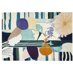 Top view of Petal Chaos Hand Tufted Area Rug showcasing a vibrant abstract design with bold floral patterns in multiple colors, perfect for contemporary living room decor. This wool rug adds a touch of modern style to any space, ideal for those seeking stylish rugs for living room.