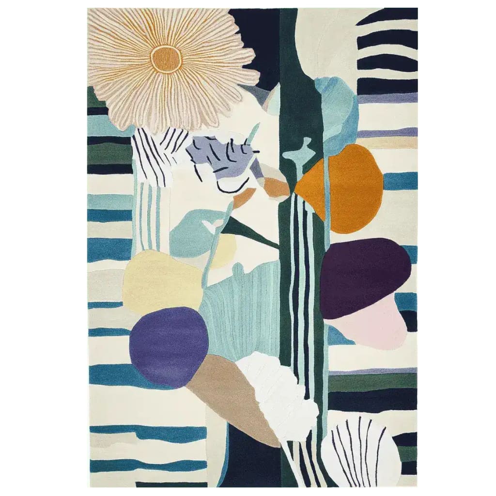 Vibrant and colorful Petal Chaos hand tufted area rug featuring an abstract floral design in rich hues. This contemporary wool rug is perfect for adding a splash of color to your living room. Ideal as a centerpiece among rugs for living rooms, it combines artistic flair with the soft, durable texture of a wool rug.