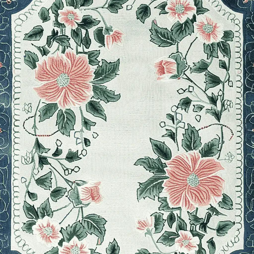 Beautiful Petal Crest Bloom Hand Tufted Area Rug featuring an elegant floral design with pink flowers and green leaves on a soft background, perfect for adding a touch of nature to living room area rugs. This wool rug is an ideal choice for those seeking exquisite rugs for living room decor.