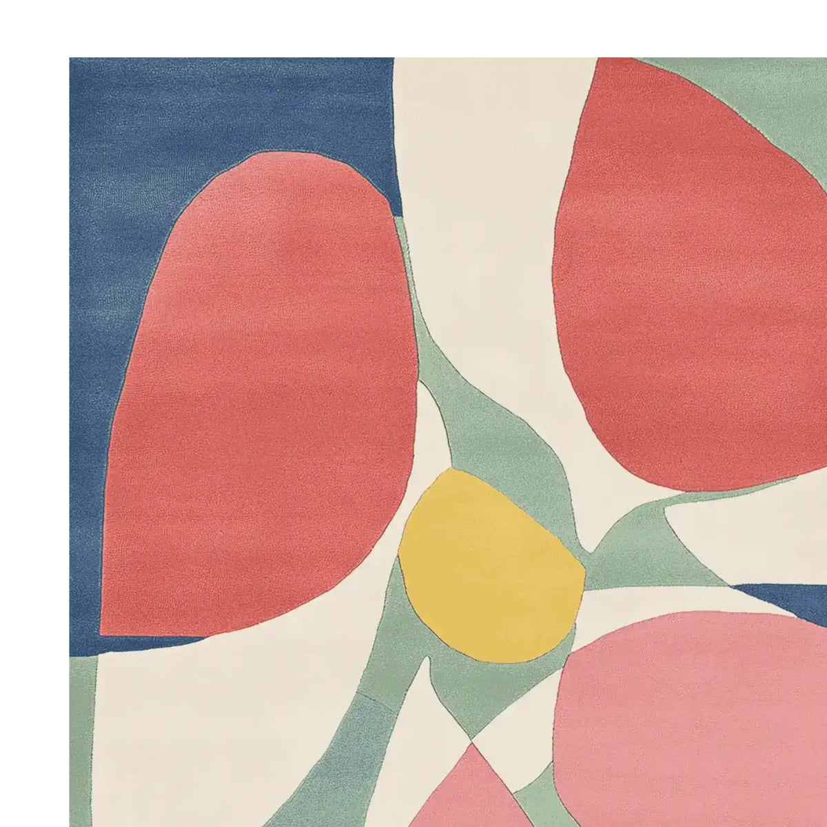 Vibrant and abstract design of the Petal Drift Field Hand Tufted Area Rug, showcasing a contemporary blend of colors including red, blue, yellow, and green. This wool rug is perfect for adding a splash of color to large living rooms, making it an ideal choice for area rugs for living room spaces.