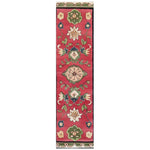 Top view of the Petal Harmony Hand Tufted Wool Rug, a vibrant runner rug featuring intricate floral patterns in shades of red, green, and cream. Ideal for adding a splash of color to kitchen spaces, hallways, or bathrooms, this wool rug offers both durability and style.