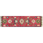 Vibrant Petal Harmony Hand Tufted Wool Rug featuring an intricate floral design on a rich red background, perfect as a runner rug for hallways, kitchens, or bathrooms.