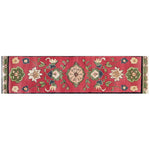 Vibrant Petal Harmony Hand Tufted Wool Rug featuring an intricate floral design on a rich red background, perfect as a runner rug for hallways, kitchens, or bathrooms.