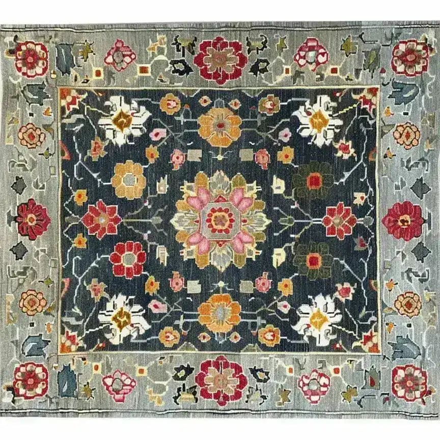 A stunning Petal Illusion Hand Knotted Area Rug featuring intricate floral patterns in vibrant colors. Perfect for adding a touch of elegance to any living room, this 8x10 vintage Persian rug showcases a beautiful blend of traditional and contemporary design elements.