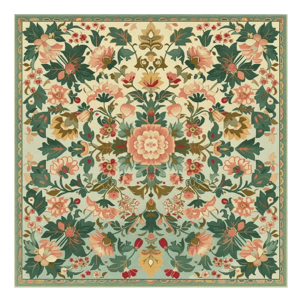 A beautifully designed Petal Medallion Echo Hand Tufted Rug, showcasing a vibrant floral pattern in warm tones. This square area rug is perfect for adding elegance to large living rooms. Made from quality wool, it serves as a stunning floral rug option for those seeking unique rugs for living room decor.