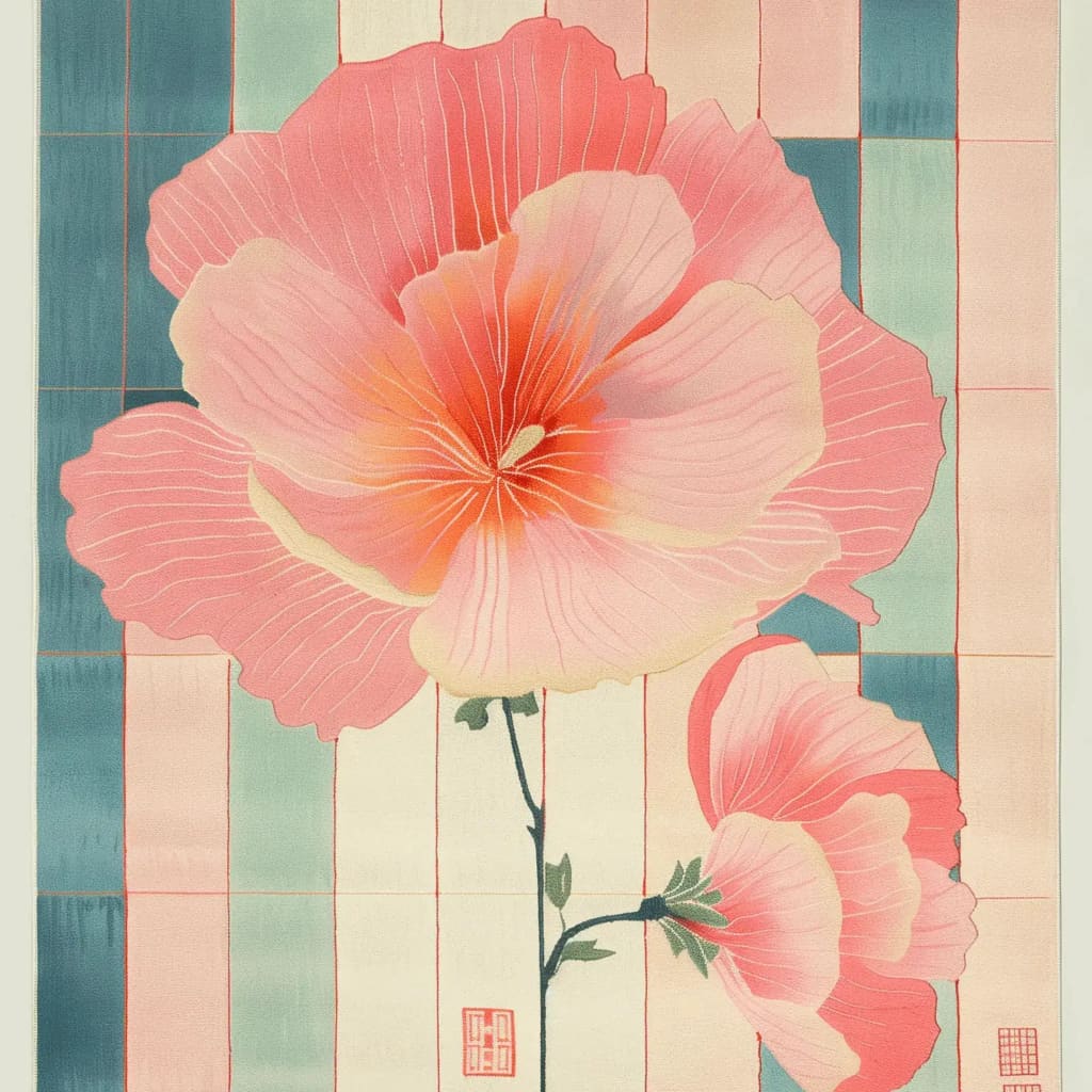 The Petal Pastels Hand Tufted Rug is a stunning area rug featuring a contemporary floral design with large pink petals set against a geometric pattern. Ideal for dining rooms, this wool rug combines elegance and durability, making it a perfect choice for large area rugs in living spaces.