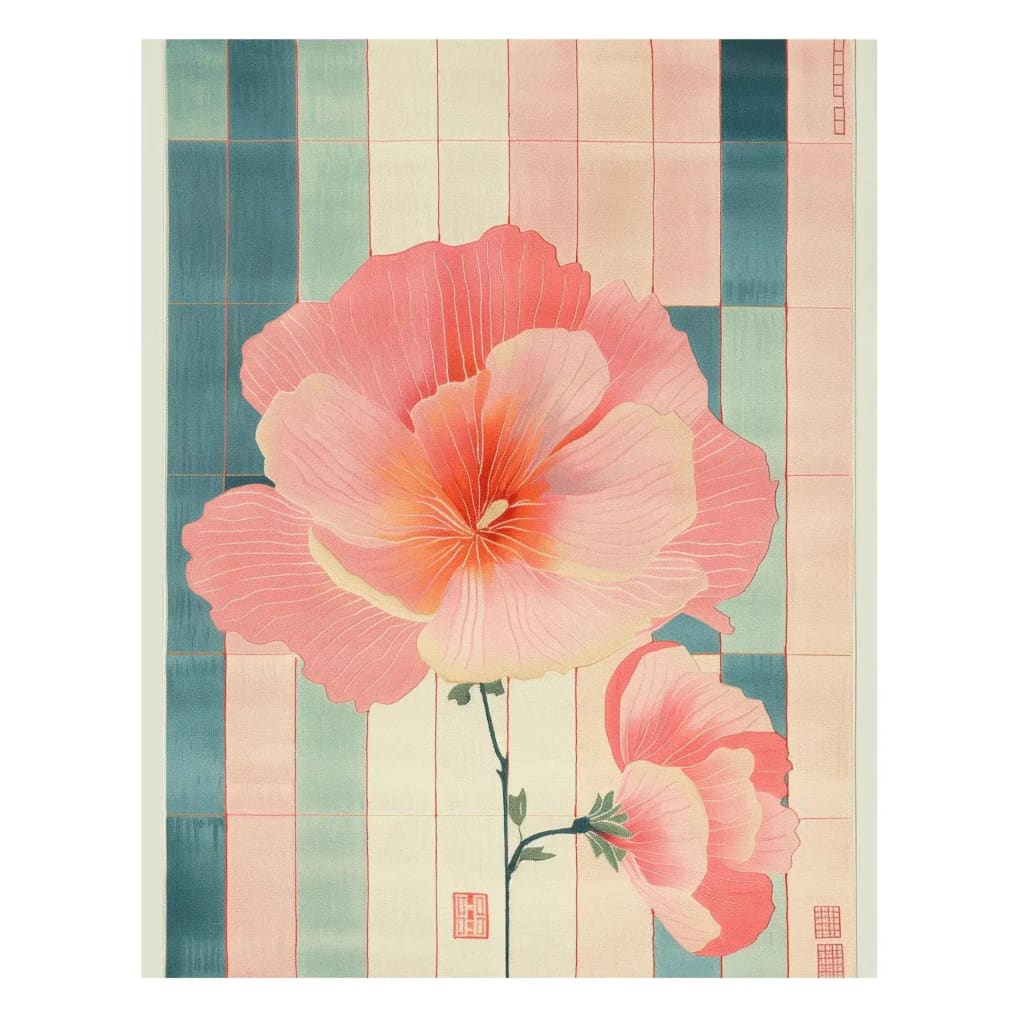 A beautifully designed Petal Pastels Hand Tufted Rug featuring a large floral pattern. This contemporary area rug, perfect for a dining room or living room, showcases vibrant pink blossoms against a soft, pastel background. Crafted from high-quality wool, this large area rug adds a touch of elegance and warmth to any space, making it an ideal choice for dining room carpets.