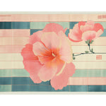 This image showcases the Petal Pastels Hand Tufted Rug, a large area rug perfect for a dining room or living room. The contemporary rug features a stunning floral design with pink and peach petals set against a grid pattern of pastel blue and cream. Made from high-quality wool, this floral rug adds a touch of elegance and warmth to any space, making it an ideal choice for dining room carpets or as a standout piece among large area rugs.