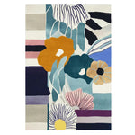 Vibrant Petal Poem Bloom hand tufted area rug featuring an abstract floral design with bold colors like mustard, teal, and navy, ideal for contemporary living rooms. This wool rug adds a touch of modern elegance and is perfect for large living spaces, measuring 8x10.