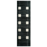 Top view of the Petal Stream Hand Tufted Wool Rug, a contemporary runner rug featuring a grid pattern of white squares against a dark background. Ideal for use as a kitchen runner rug, hallway runner rug, or bathroom runner rug, this wool rug adds a modern touch to any space.