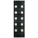 Top view of the Petal Stream Hand Tufted Wool Rug, a contemporary runner rug featuring a grid pattern of white squares against a dark background. Ideal for use as a kitchen runner rug, hallway runner rug, or bathroom runner rug, this wool rug adds a modern touch to any space.