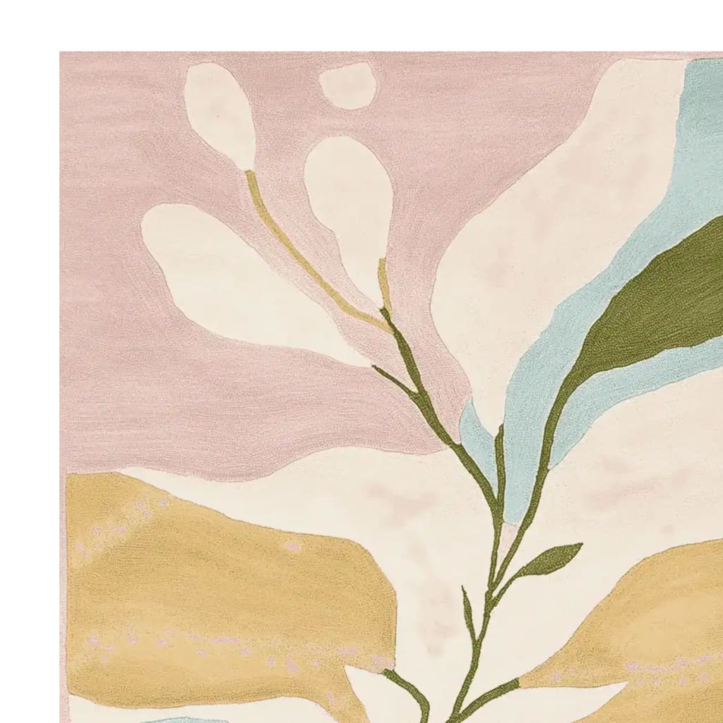 Abstract art with leaves and branches on a pink and beige background
