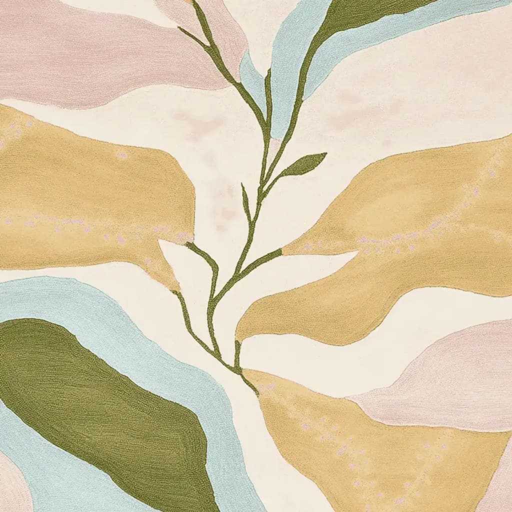 Abstract pattern with wavy lines and leaves on a beige background