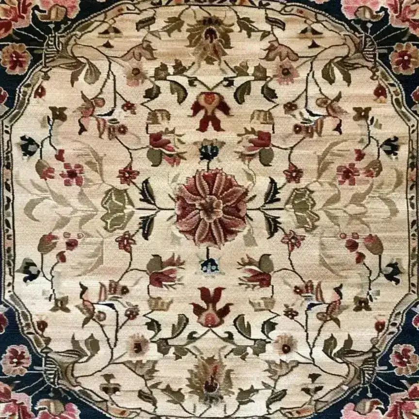 Petals in the Breeze Hand Knotted Area Rug featuring a detailed floral design. This wool square area rug, ideal for dining rooms or bedrooms, showcases intricate Persian-inspired patterns with vibrant blooms, making it a perfect dining table rug choice.