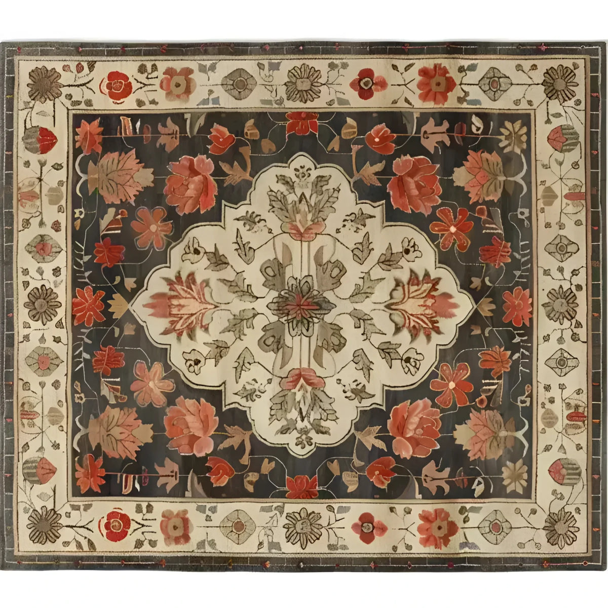 The Petals of Heritage Hand Knotted Area Rug features an elegant floral design with intricate patterns. This vintage rug, perfect for living room spaces, measures 8x10 and showcases a Persian-inspired aesthetic. Its rich colors and detailed motifs make it an ideal choice for those seeking a classic and sophisticated living room area rug.