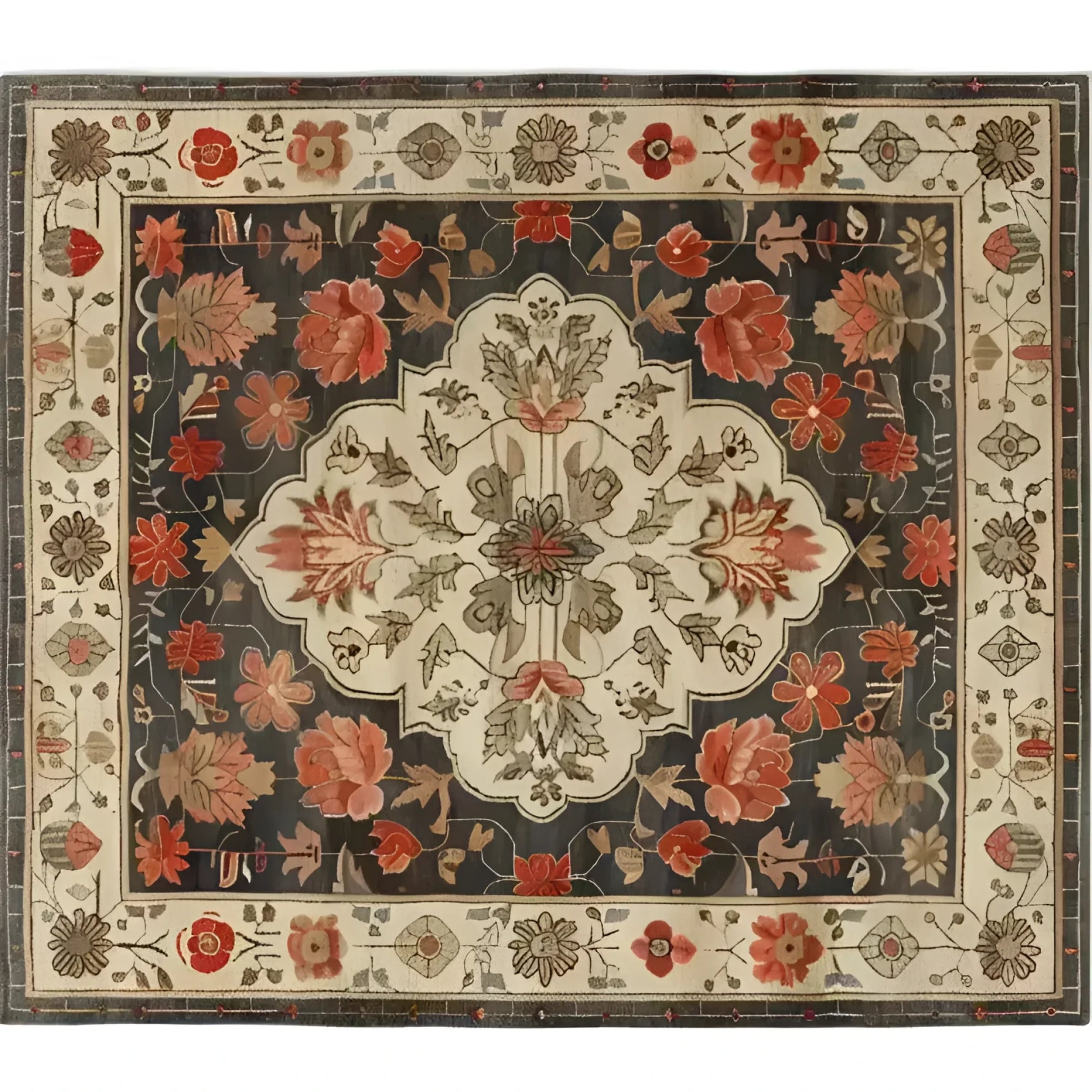 The Petals of Heritage Hand Knotted Area Rug features an elegant floral design with intricate patterns. This vintage rug, perfect for living room spaces, measures 8x10 and showcases a Persian-inspired aesthetic. Its rich colors and detailed motifs make it an ideal choice for those seeking a classic and sophisticated living room area rug.