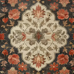 Elegant Petals of Heritage Hand Knotted Area Rug featuring a vintage floral design in rich tones, perfect for an 8x10 living room area. This Persian-style rug showcases intricate patterns with vibrant red and earthy brown flowers, adding a touch of classic elegance to any space.