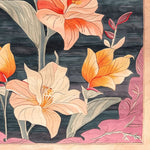 A beautifully detailed close-up of the Petals Panorama Hand Tufted Rug, showcasing its vibrant floral design in soft pastel colors. This area rug is perfect for enhancing the aesthetic of a dining room or living room, with its vintage and formal appeal. Made from high-quality wool, this floral rug adds a touch of elegance to any space, making it ideal for dining room area rugs and formal dining room settings.