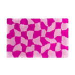 A vibrant pink abstract checker hand-tufted wool area rug, perfect for adding a contemporary touch to large living rooms or dining rooms. This 8x10 living room rug showcases a unique pattern, ideal for modern home decor.