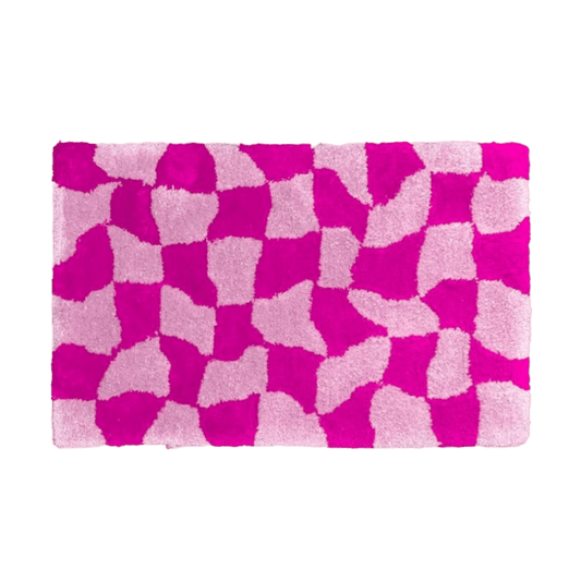 Pink Abstract Checker Hand Tufted Wool Rug - MAIA HOMES