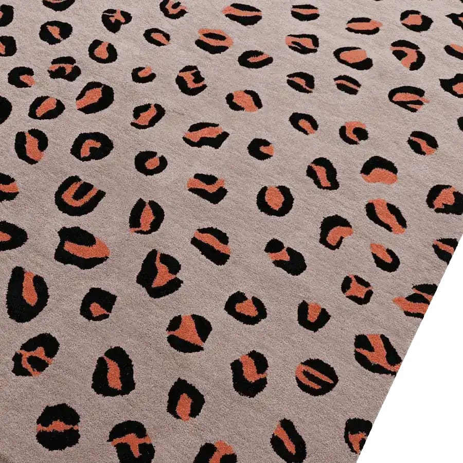 A stylish Pink and Black Leopard Print Hand Tufted Wool Rug, perfect for adding a bold touch to any room. This area rug showcases a modern leopard pattern in pink and black, ideal for use as kitchen rugs, a hallway runner rug, or large living room rugs. Its durable wool material makes it a great choice for kitchen runner rugs, rugs for living room, or even a bathroom runner rug, adding a vintage rug charm to your decor.