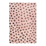 A stylish pink and black leopard print hand-tufted wool rug, perfect for adding a trendy touch to your living room or hallway. This large area rug features bold, abstract animal patterns that make it ideal for use as a kitchen runner or bathroom runner rug. Its vibrant design and durable wool material also make it a great choice for vintage rug enthusiasts looking to enhance their space.