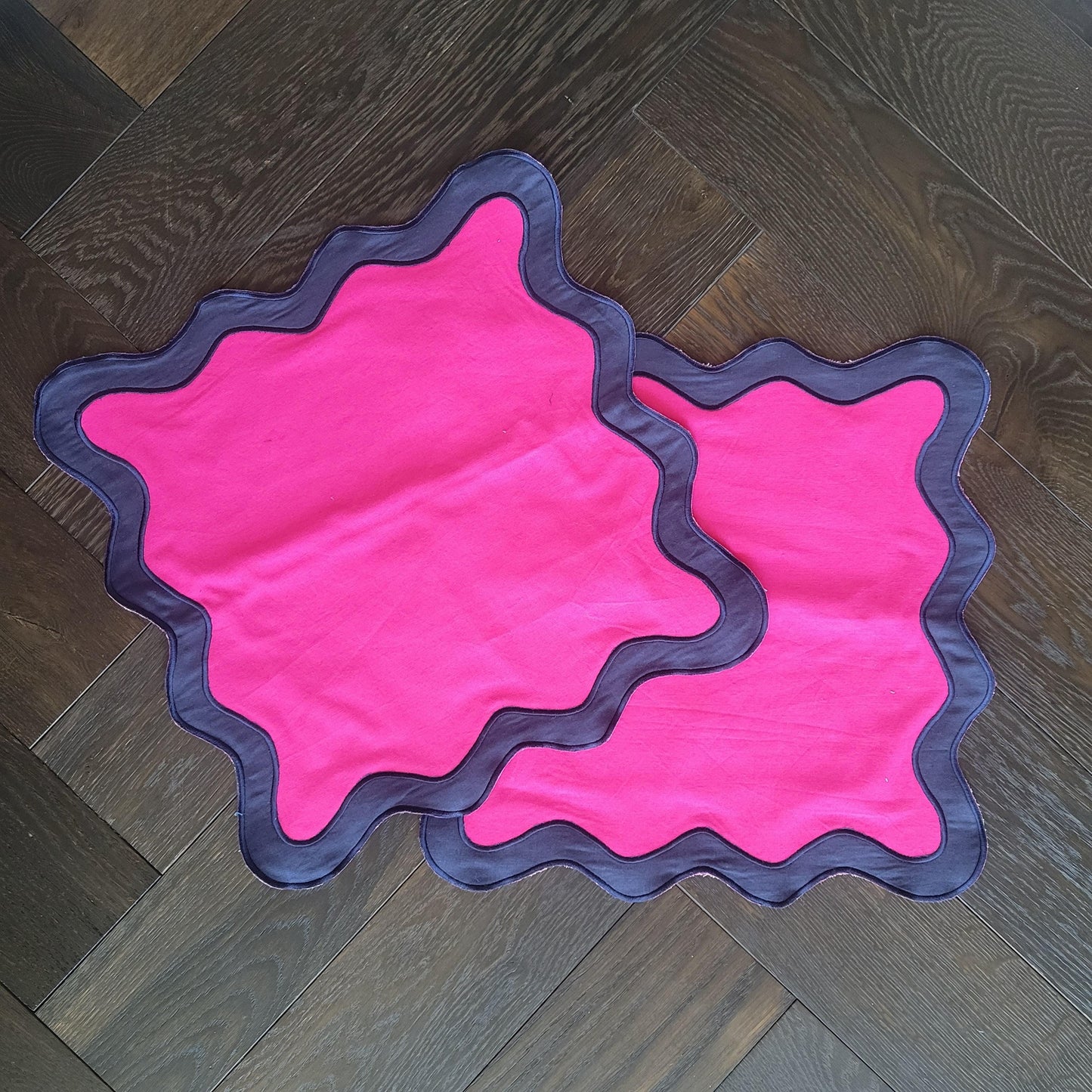 Pink and Blue Scallop 100% Linen Square Placemat - MAIA HOMES