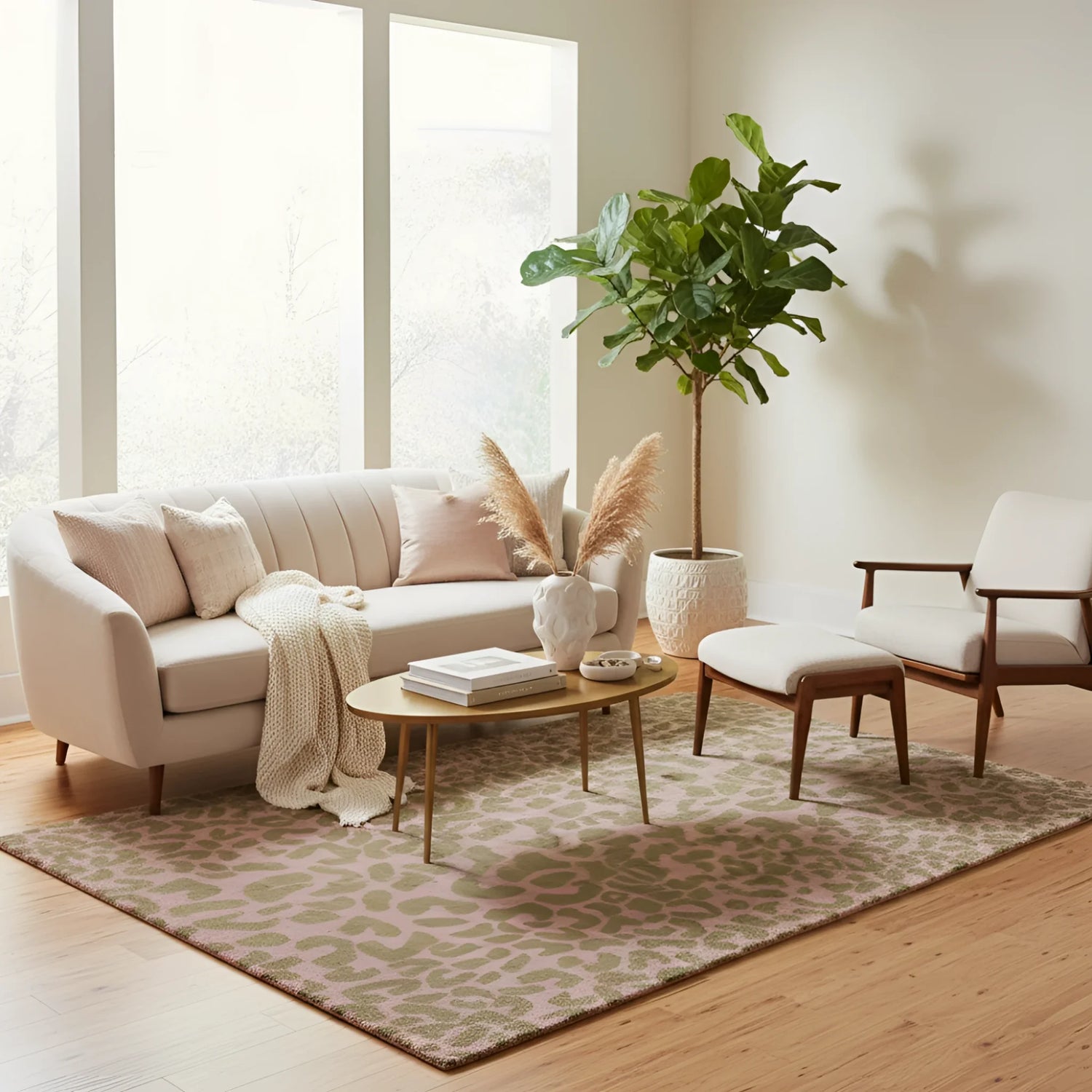 Pink and Gold Leopard Print Hand Tufted Wool Rug