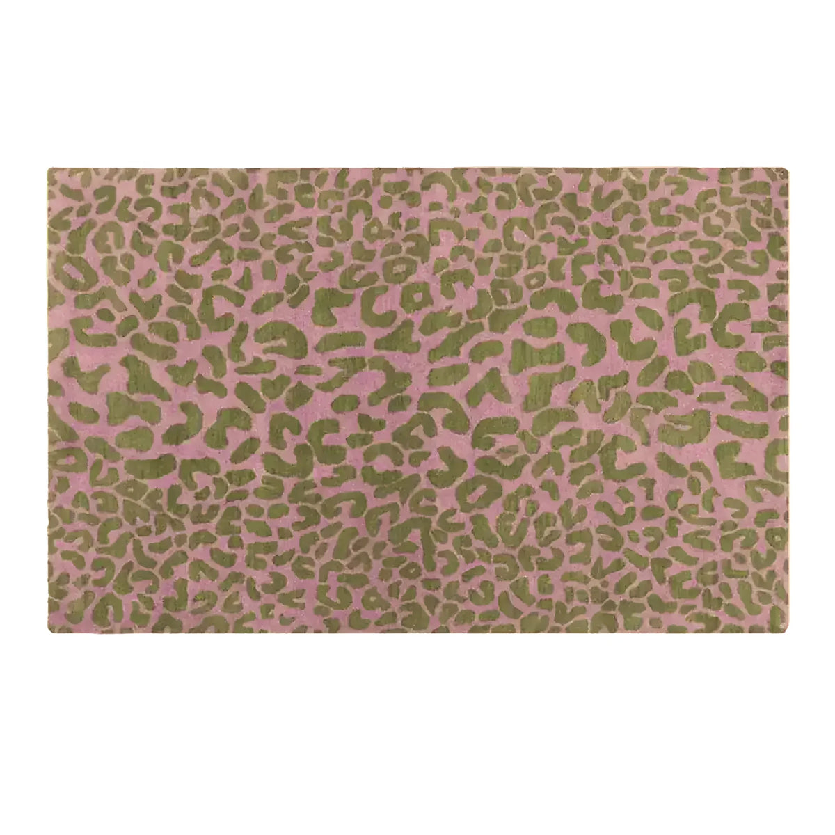 Stylish pink and gold leopard print area rug, perfect for adding a contemporary touch to a dining room or large living room. This hand tufted wool rug combines bold patterns with soft textures, ideal for modern living spaces.