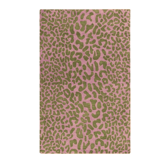 Pink and Gold Leopard Print Hand Tufted Wool Rug - MAIA HOMES