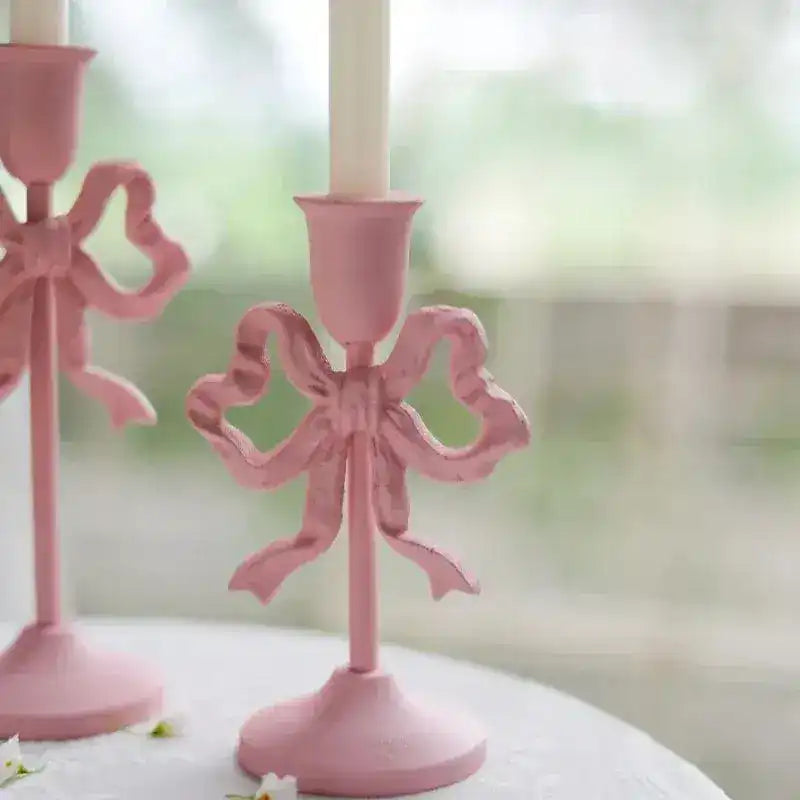 Pink Bow Knot Iron Candlestick Holder - MAIA HOMES