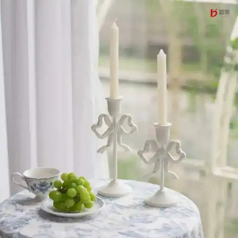 Pink Bow Knot Iron Candlestick Holder - MAIA HOMES