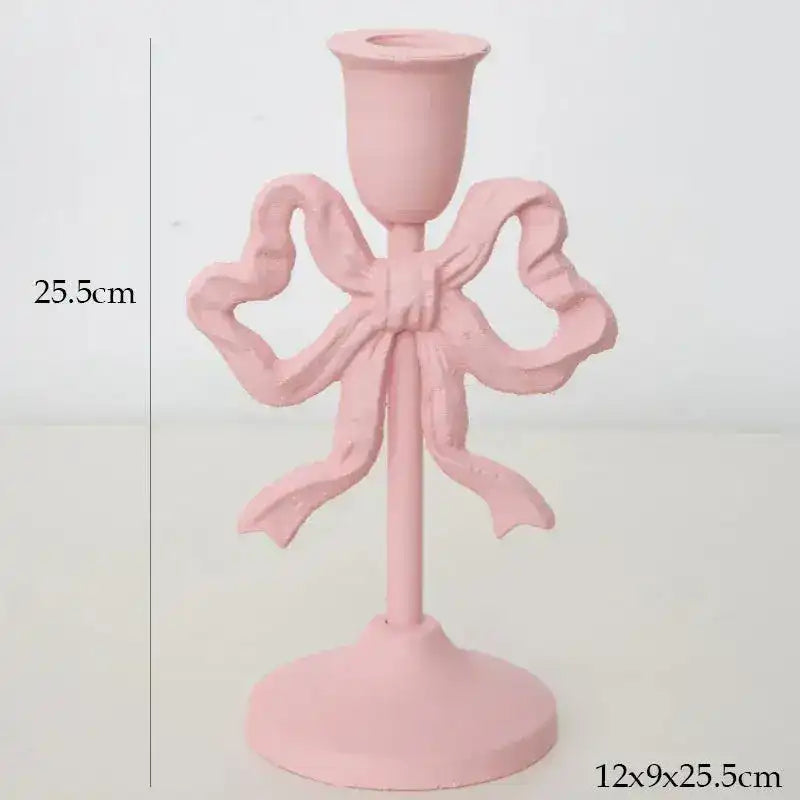 Pink Bow Knot Iron Candlestick Holder - MAIA HOMES