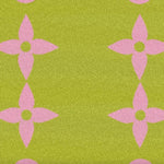 Area rug featuring a vibrant cyber lime color with pink clover patterns, ideal large area rug for living room, made of wool for comfort and style.
