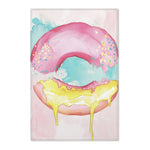 Pink Donut Drip Accent Rug showing hemmed border with pink glaze yellow dripping icing and colorful sprinkles watercolor