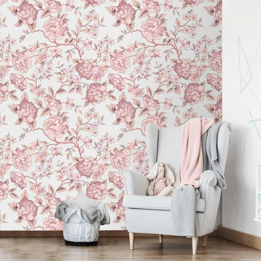 Pink Floral Delicate Vintage Wallpaper