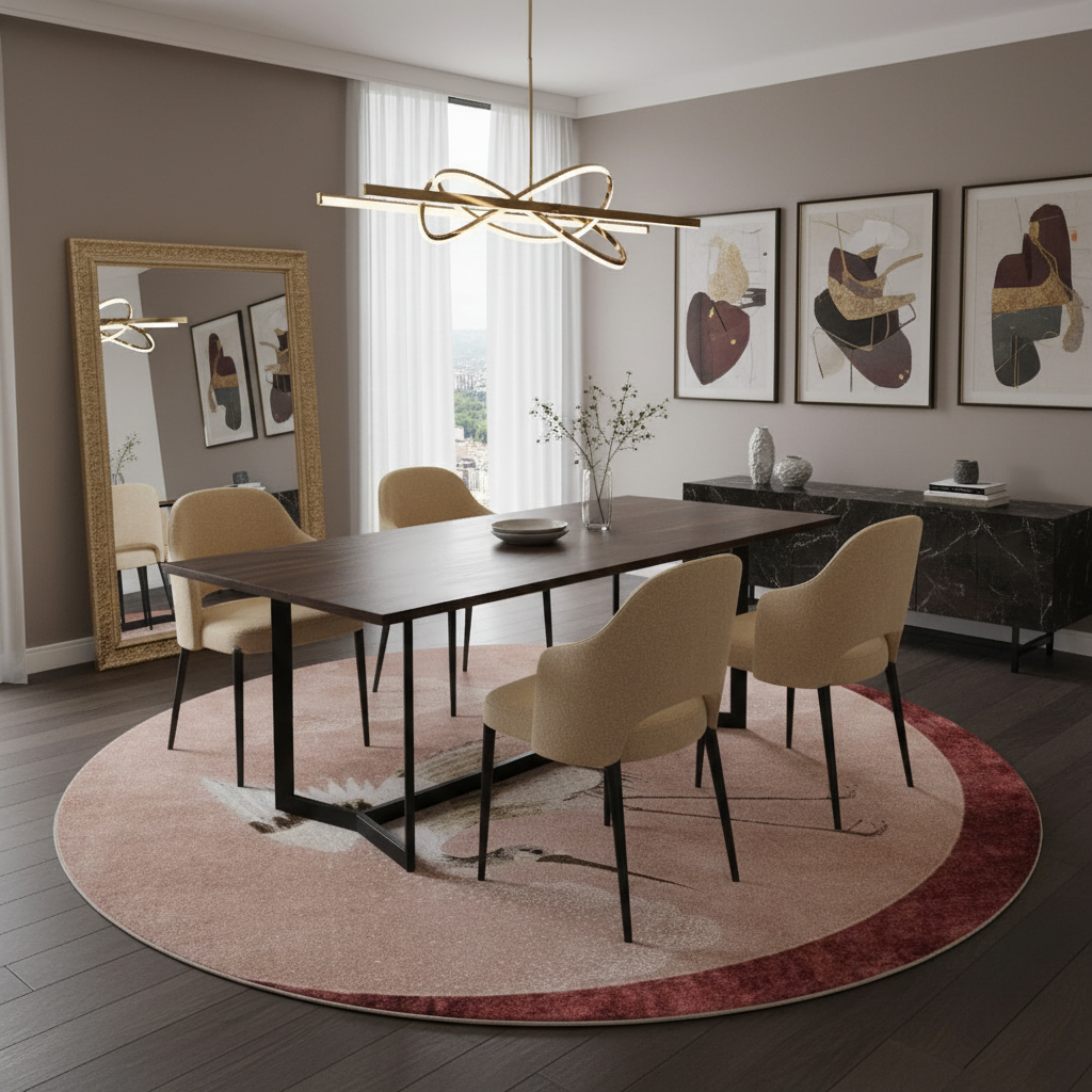 Pink Flying Japanese Cranes Hand Tufted Rug