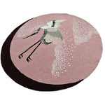 This elegant round area rug features a stunning design of pink flying Japanese cranes, perfect for adding a touch of artistry to any bedroom. Hand-tufted from high-quality wool, this large area rug offers a soft and luxurious feel, making it an ideal choice for both bedrooms and living rooms.
