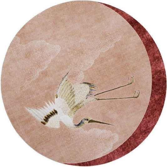 Pink Flying Japanese Cranes Hand Tufted Rug - MAIA HOMES