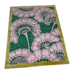 A beautifully crafted Pink Gingko Leaves Hand Tufted Wool Rug, ideal for large living rooms. This vibrant area rug features intricate pink floral patterns on a deep green background, perfect as a centerpiece for your living room. Sized 8x10, this wool rug adds warmth and style to any space.