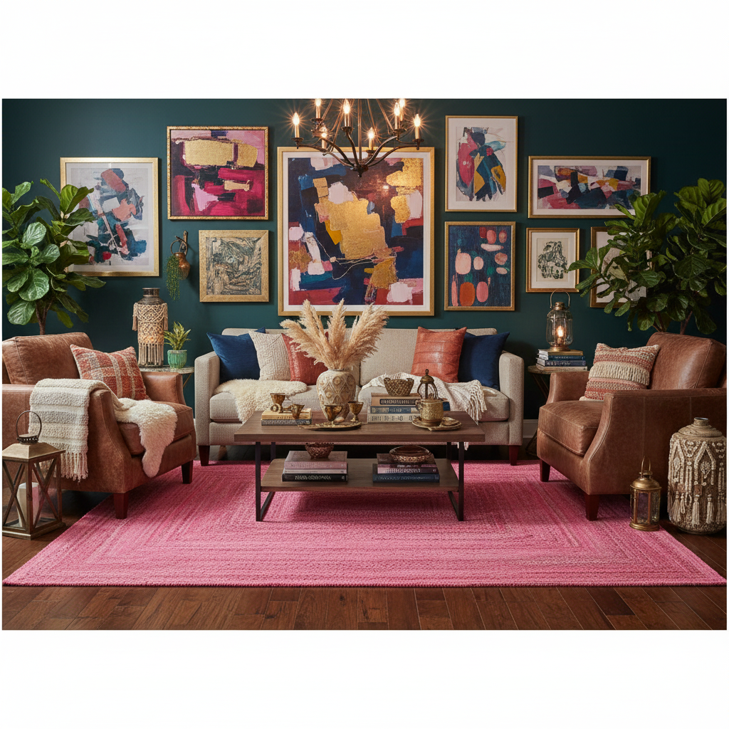 Pink Hand Braided Jute Rug