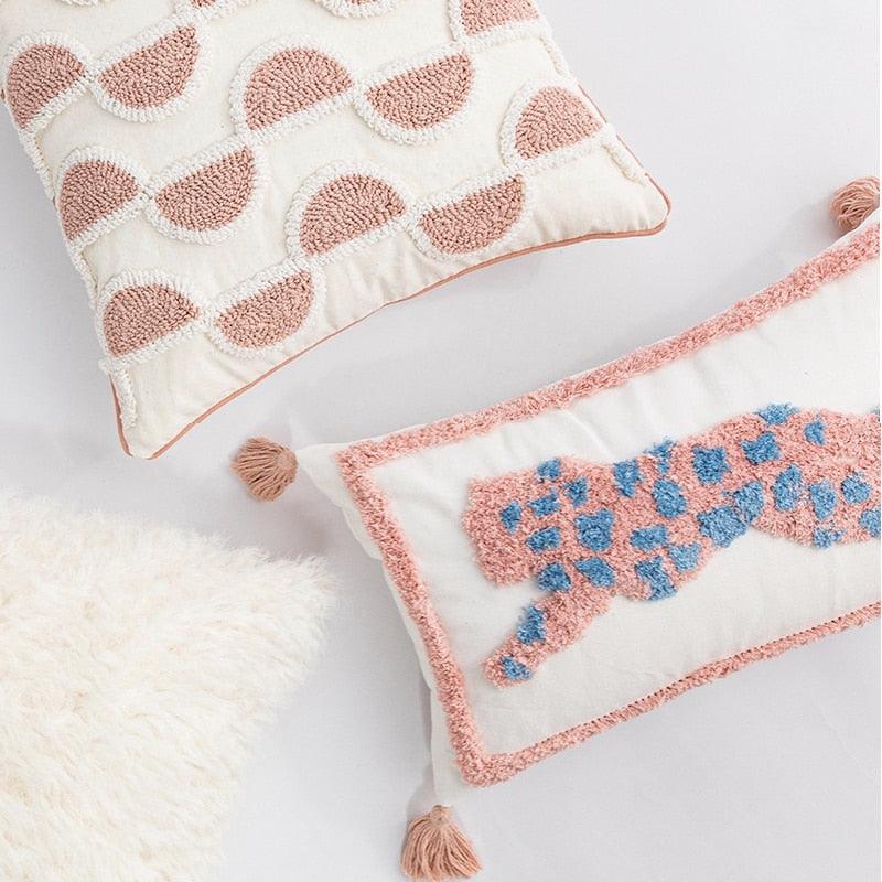 Pink Leopard Embroidery Decorative Pillow Cover