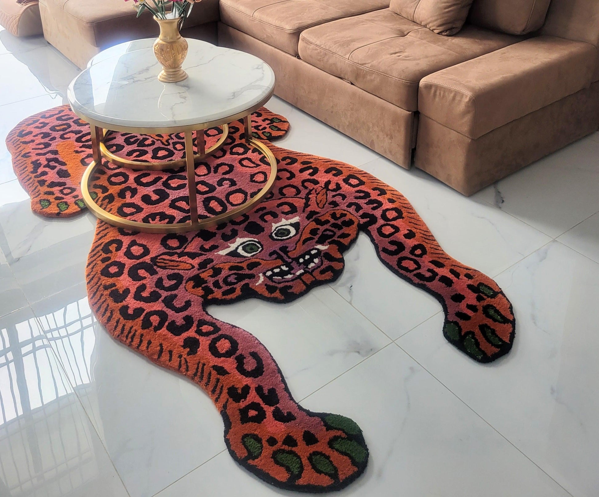 Pink Leopard Yogi Accent Wool Rug - MAIA HOMES