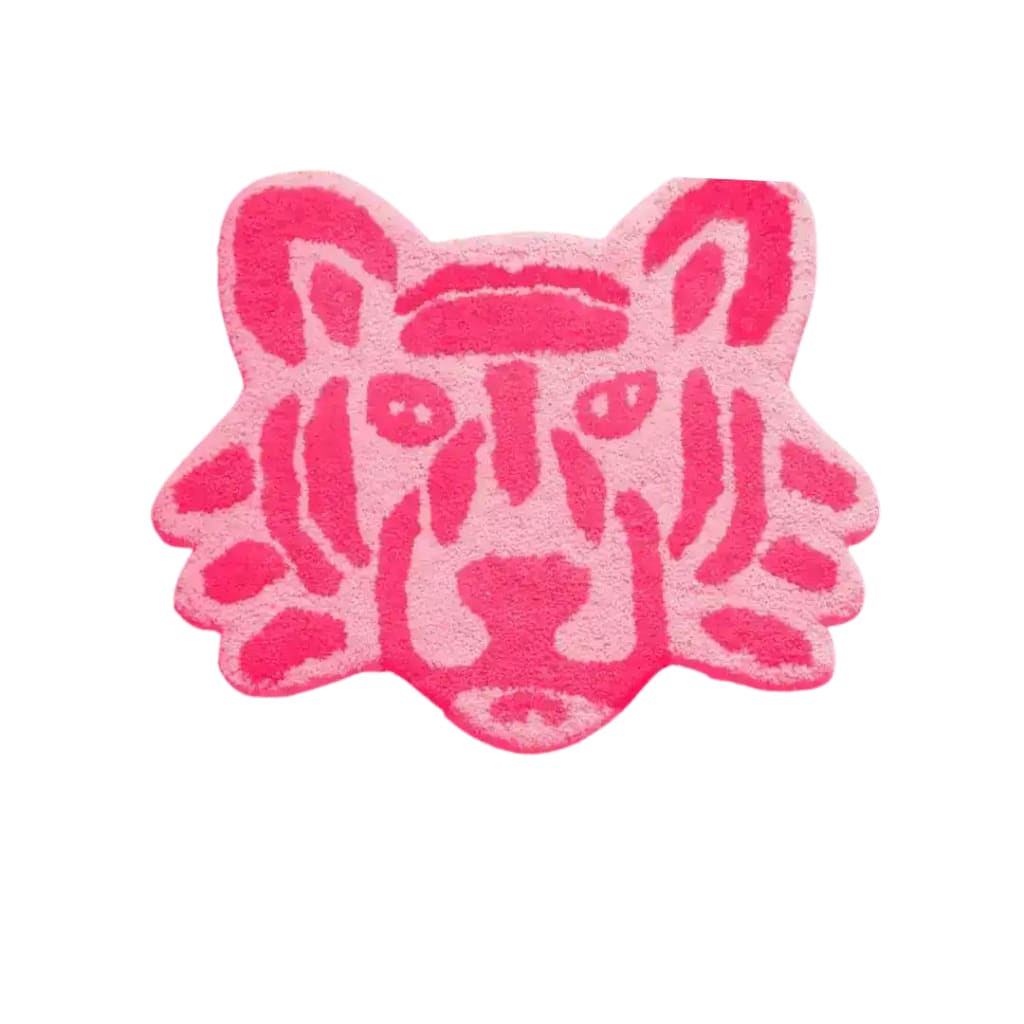 Vibrant pink lion face hand-tufted area rug, perfect for adding a bold touch to your office decor. This round wool rug offers a playful and artistic design, ideal for those seeking unique office rugs or large area rugs to enhance their workspace.